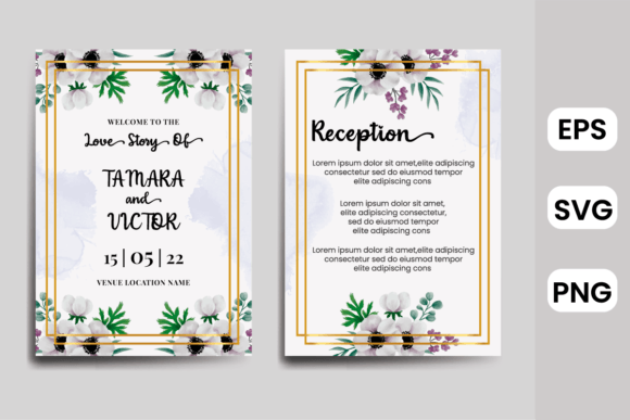 Anemone Watercolor Wedding Invitation Graphics for Print Templates