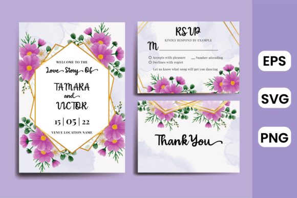 Cosmos Flower Wedding Invitation SVG