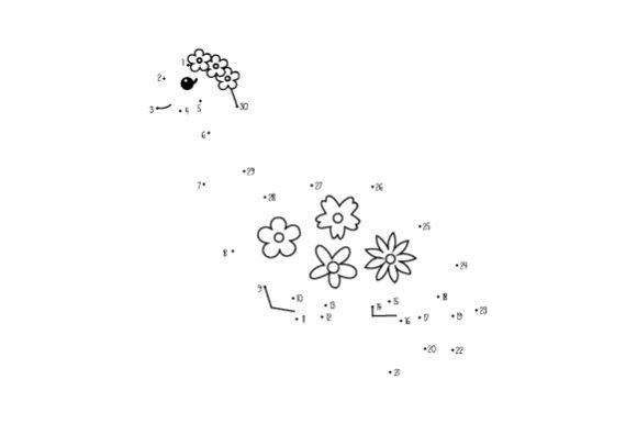 Dot-to-Dot Cute Dinosaur with Flowers for Crafts and Branding