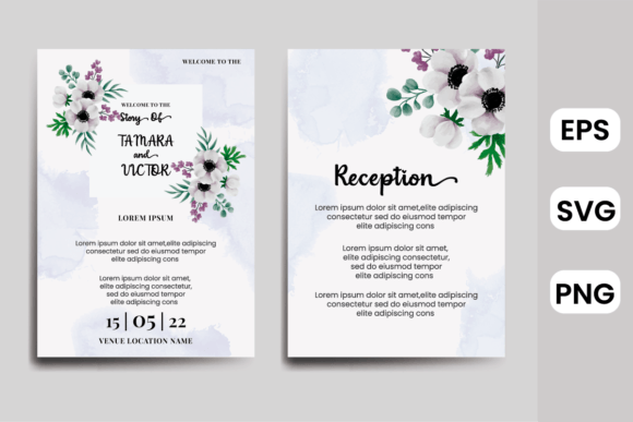 Floral Frame Wedding Invitation Anemone Graphics for Print Templates