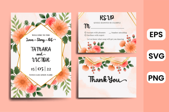 Floral Frame Wedding Invitation Dahlia Graphics for Print Templates