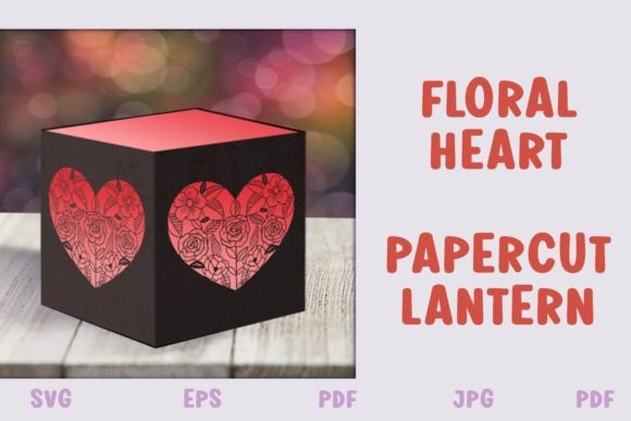 Floral Heart Paper Lantern SVG Graphics for Print Templates