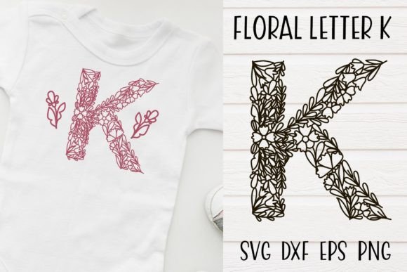 Floral Monogram K for Laser Cutting and Cards