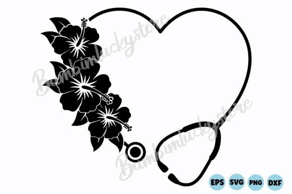Floral Stethoscope Silhouette Graphics for Crafts