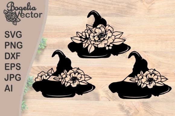 Floral Witch Hat Bundle for Halloween Graphics and Crafts