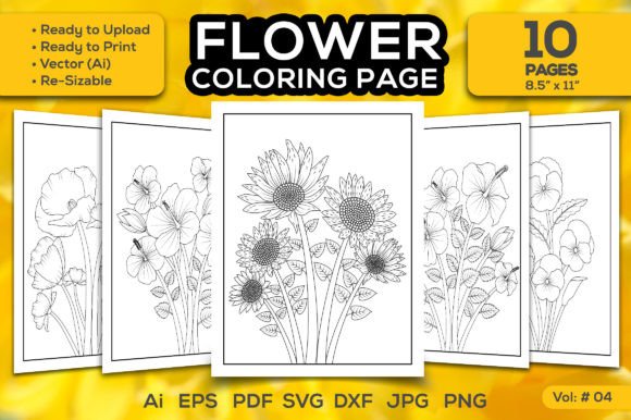 Flower Coloring Page for Kids Bundle: A Graphic Design Asset for Content Publishers
