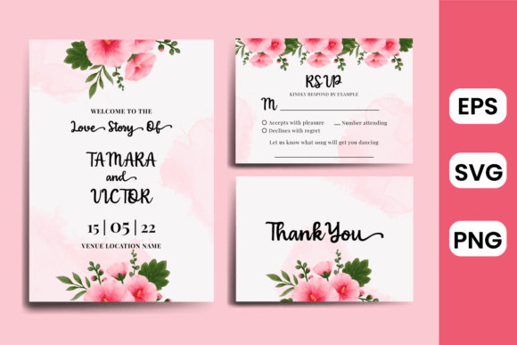Hollyhock Flower Wedding Invitation SVG for Graphics and Print Templates
