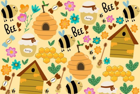 Honey Seamless Pattern - Bees and Honey Graphics