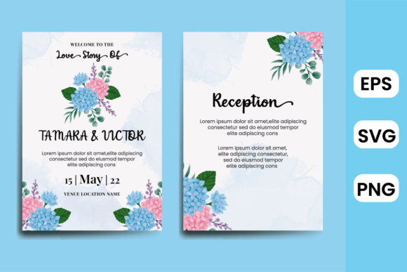 Hydrangea Flower Wedding Invitation SVG for Print Templates and Graphics