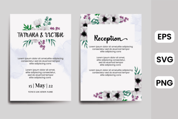 Invitation Card Anemone Flower SVG for Print Templates and Graphics