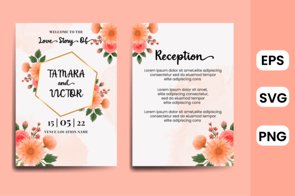 Invitation Card Dahlia Watercolor Flower Graphics for Print Templates