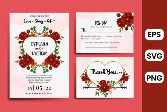 Invitation Peony Watercolor Flower SVG for Print Templates and Graphics