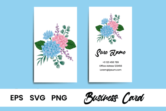 Name Card Template Hydrangea Flower SVG for Print Templates and Graphics