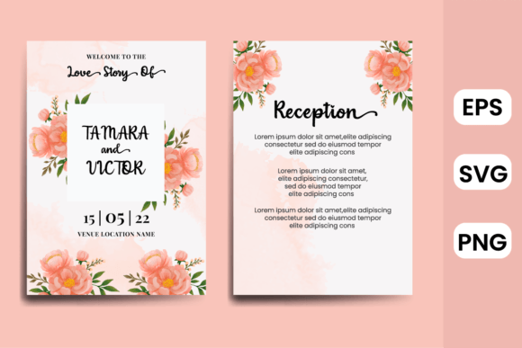 Peony Flower Wedding Invitation Card for Print Templates and Graphics