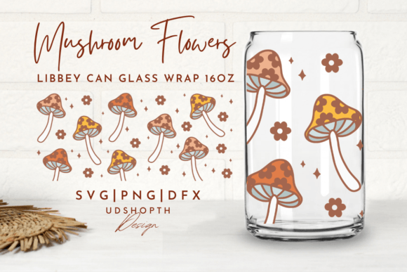 Retro Mushroom Flower Graphics for Print Templates