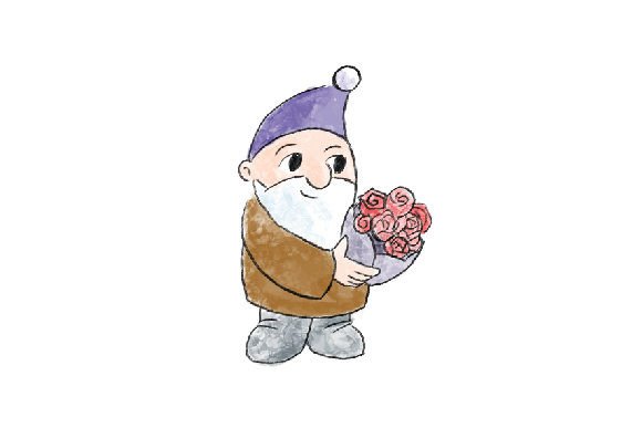 Watercolor Gnome Holding a Bouquet of Flowers for Crafts and Designs Amp
