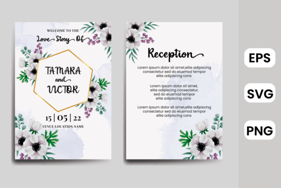Watercolor Invitation Anemone Flower SVG for Print Templates and Graphics
