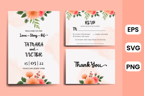 Watercolor Invitation Card Dahlia Flower Graphics for Print Templates