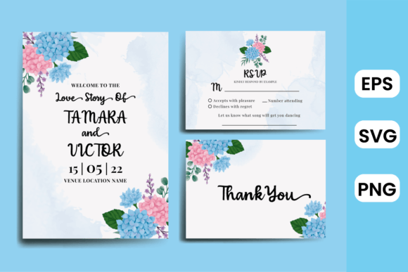 Watercolor Wedding Invitation Hydrangea Graphics for Print Templates