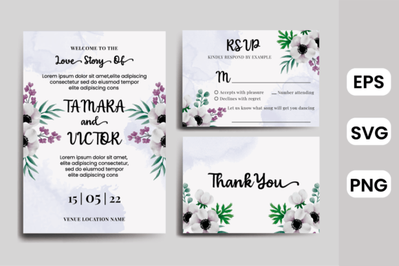 Wedding Invitation Anemone Watercolor Graphics for Print Templates
