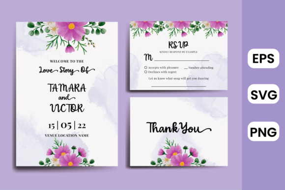 Wedding Invitation Cosmos Flower SVG Graphics for Print Templates