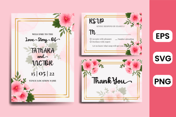 Wedding Invitation Hollyhock Flower SVG Graphics for Print Templates