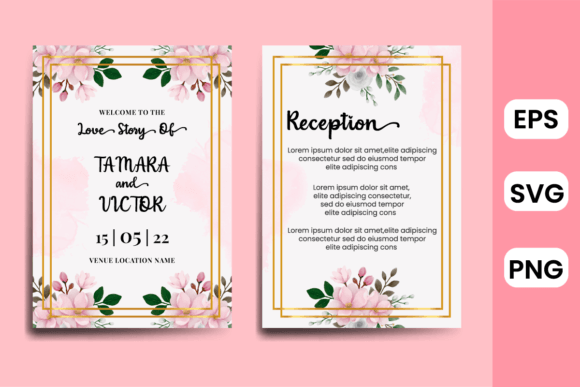 Wedding Invitation Magnolia Watercolor Graphics for Print Templates