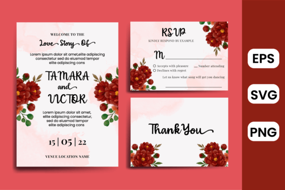 Wedding Invitation Template Peony Flower Graphics