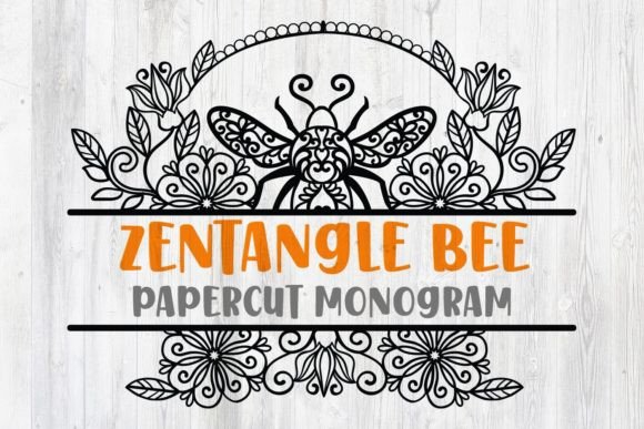 Zentangle Bee Papercut Monogram SVG for Graphics and Crafts