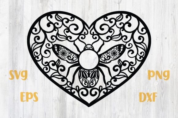 Zentangle Heart Monogram with Bee Graphics for Crafts